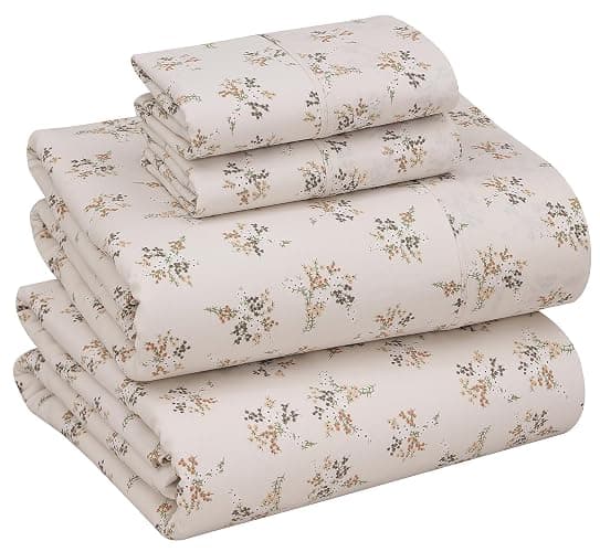 RUVANTI 100% Cotton Sheets – Full Size Percale Bedding, Cooling & Breathable Floral Design, Durable with a Crisp, Soft & Comfortable Feel, 16" Deep Pocket, 4-Piece Set, Twin Spring - Image 1