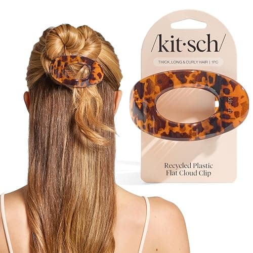 Kitsch Large Flat Claw Clips for Women - Stylish Flat Hair Clips, Strong Hold for Thick & Fine Hair | Non-Slip for Secure, Comfortable All-Day Wear | Ideal Gifts for Women - Tortoise Design - Image 1