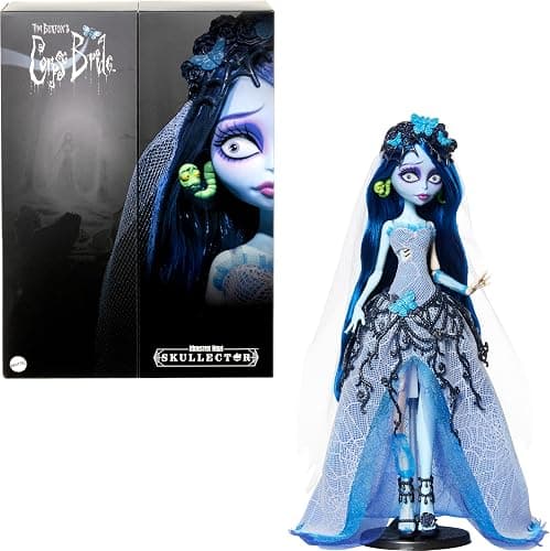Monster High Skullector Doll, Corpse Bride Emily Collectible in Gothic Spiderweb Wedding Dress with Accessories Like Gauze Veil and Doll Stand - Image 1