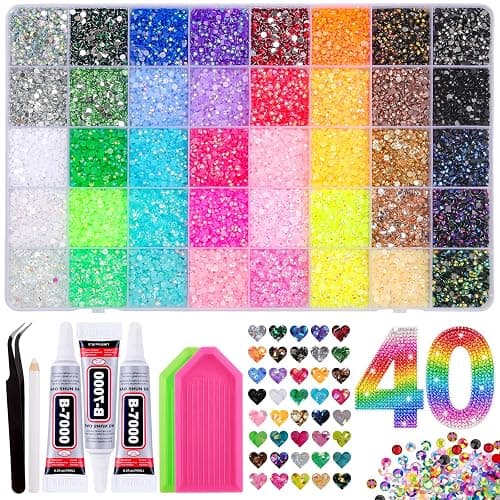 40000 Pcs 40 Colors Resin Jelly Rhinestones Kit, 3mm Flatback Rhinestones with 3 Pcs B7000 Jewelry Glue & Tools, Bedazzler Kit with Rhinestones, All-in-One Bedazzling Kit for DIY Arts & Crafts Gifts - Image 1