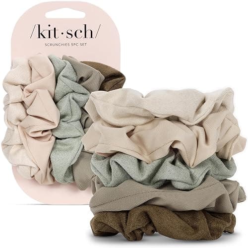 Kitsch Scrunchies for Women - No Crease Hair Ties for Girls | Scrunchies For All Hair Types and Textures, Perfect for Day or Night | Ideal Gifts for Women - Moss Green, 5 Pcs - Image 1