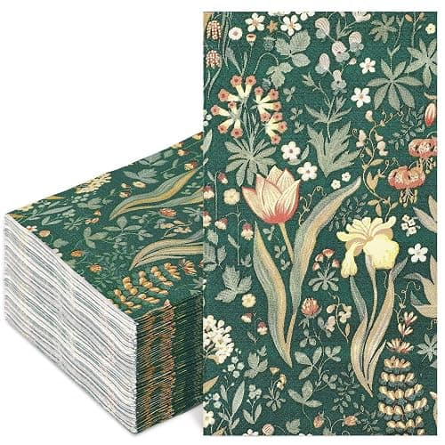 80Pcs Vintage Floral Guest Napkins Green Flower Disposable Paper Napkins Retro Plants Dinner Hand Napkin for Party Supplies Table Decorations - Image 1