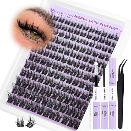 EYDEVRO Manga Lash Clusters Kit Wispy Natural Cluster Eyelash Extensions 10-16mm Fairy Eyelash Clusters Kit Lash Extension Kit Soft Thin Band Individual Lashes Lash Bond and Seal Lash Tweezers Brushes - Image 1
