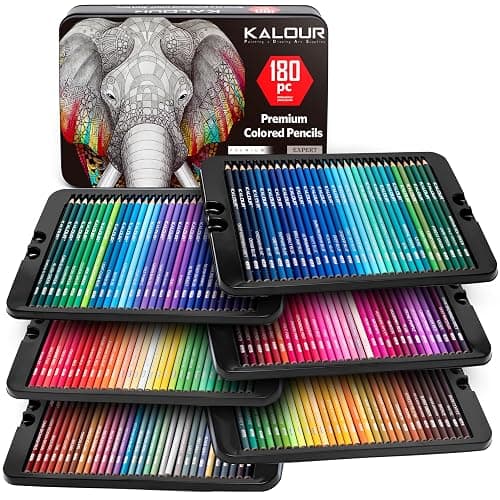 KALOUR 180 Colored Pencil Set for Adults Artists - Rich Pigment Soft Core -12 Metallic Pencil - Ideal for Coloring Drawing Sketching Shading Blending - Vibrant Color(Tin Case) - Image 1