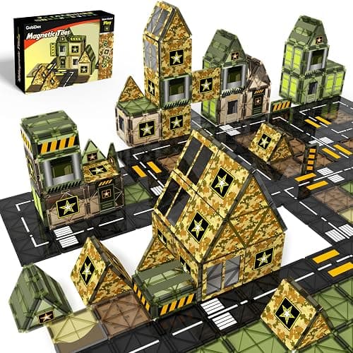 GobiDex Magnetic Tiles Army Toys, Military Magnet Tiles Building Blocks for Toddlers STEM Construction Preschool Toys for Kids Ages 3-5 4-8, 3+ Years Old Boys Girls Christmas Birthday Gifts Toys Games - Image 1