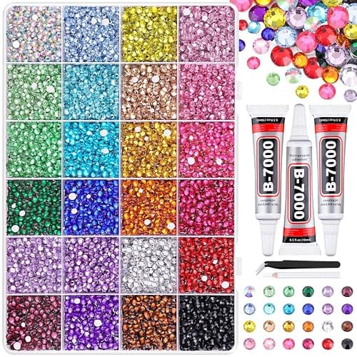 22000Pcs Resin Rhinestones for Bedazzling with Tweezers, Multicolor 2/3/4mm Rhinestones for Crafting with 3Pcs 10ml B7000 Jewelry Glue for DIY Crafts Clothing Tumblers Shoes Fabric Nail Art - Image 1