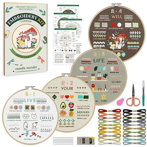CYANFOUR Embroidery Kit for Beginners, 4 Stages to Learn 38 Stitches, with Step-by-Step Instructions and Clear Videos, Includes Multiple Accessories, Gift for Craft Lovers. - Image 1