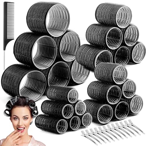 Hair Curler Rollers for Women 24PCS Heatless Hair Roller with 12PCS Clips, 4 Sizes(Jumbo Large Medium Small)Self Grip Holding Hair Rollers for Long Medium Short Thick Fine Volume Thin Bangs Hair - Image 1