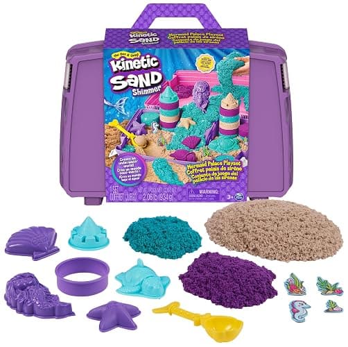 Kinetic Sand, Mermaid Palace Playset Folding Sandbox with 2.06lbs Play Sand (Neon Purple, Shimmer Teal & Beach), Tools, Sensory Toys, Holiday Gifts & Stocking Stuffers for Kids Ages 3 and up - Image 1