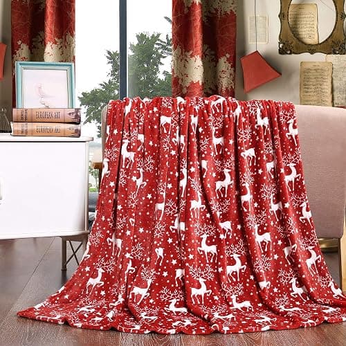 Elegant Comfort Velvet Touch Ultra Plush Christmas Holiday Printed Fleece Throw/Blanket-50 x 60inch, (Reindeer), 50 x 60 inch - Image 1