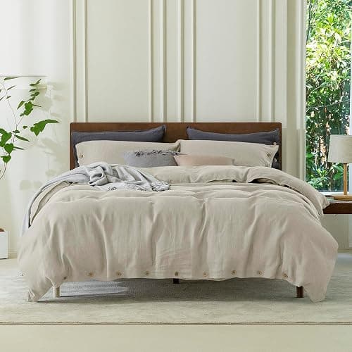 EVERLY 100% Pure Linen Duvet Cover Set California King Size 104X98Inch 3pcs (1 Duvet Cover,2 Pillowcases) Soft and Breathable for All Season with Coconut Button Closure, Suitable for Hot Sleepers - Image 1