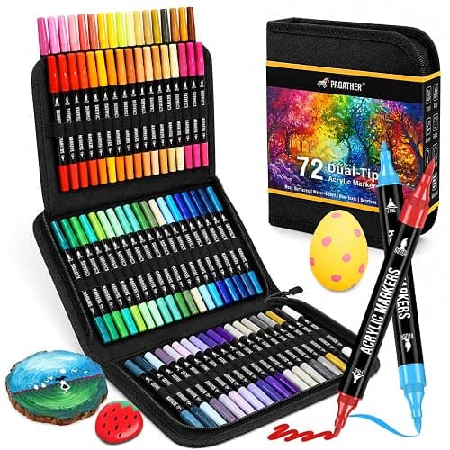 Pagather 72 Colors Acrylic Paint Markers, Dual Tip with Fine Tip and Brush Tip Pens for Stone, Wood, Calligraphy, Canvas, Ceramic, Metal, Glass, Rock Painting, DIY Crafts Art Supplies Kit - Image 1