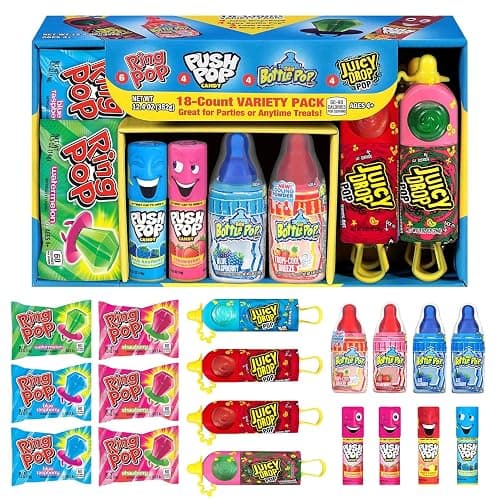 Candy Variety Pack, 18 Count Assorted Lollipops, Bulk Individually Wrapped Ring Pop, Push Pop, Baby Bottle Pop & Juicy Drop, Ideal for Birthdays, Party Favors for Kids & Hard Candy Gifts, 1.7 pounds - Image 1