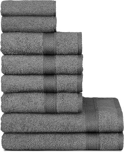 nottoc Handtücher Set Grau 8-TLG / 2 Badetücher 70x140 + 4 Handtücher 50x90 + 2 Gästehandtücher 30x50 - Handtuch mit Aufhänger 100% Baumwolle Saugfähige Weiche Luxus Duschhandtücher - Anthrazit - Anthrazit Grau - 2 Badetücher + 4 Handtücher + 2 Gästetücher - Image 1