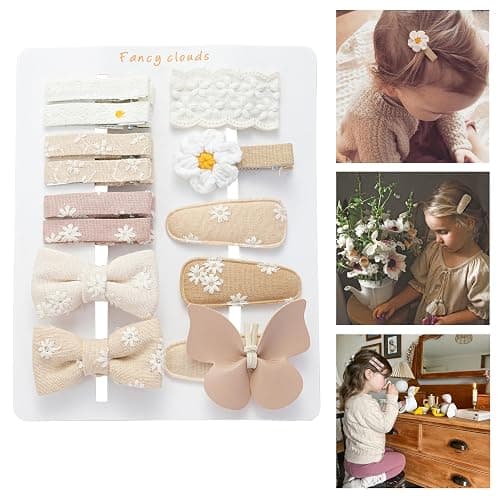 13 Pcs Hair Clips for Girls with Bows Butterfly Flower,2" Fully Lined Alligator Clips and Barrettes,Handmade Hair Accessories for Baby Toddler Young Kids School Age Girls Gifts - 1 Count (Pack of 13) - neutral - Image 1