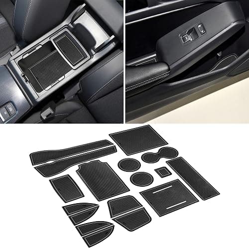 SENSHINE for Honda Civic Accessories 2022 2023 2024 2025 2026 11th Gen Sedan Cup Holder Insert Center Console Liner Door Slot Mats Pad Coaster Trim Premium Rubber Custom Interior 17PC Set (Gray Trim) - Image 1