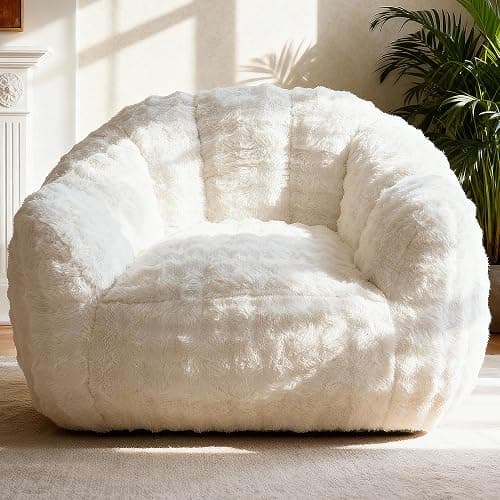 KINGYES Giant Bean Bag Chair, Fluffy Bean Bag Chair with Armrest, Memory Foam Beanbag for Adults, Beige(Pillow not Included) - Image 1