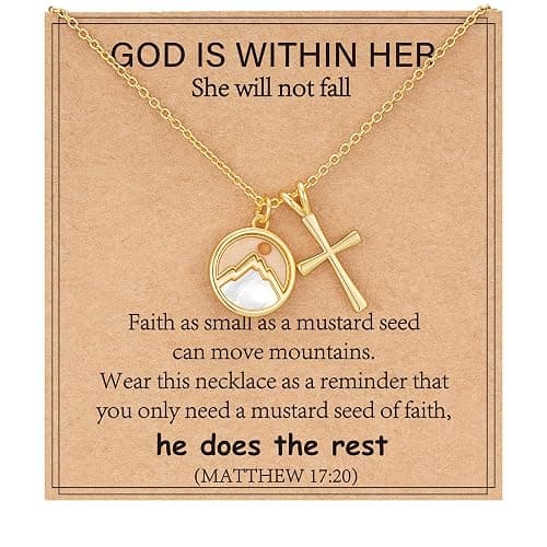 VULETO Mustard Seed Cross Necklace for Teen Girls Women, Moving Mountains Faith Christian Religious Birthday Jewelry Gifts - Image 1