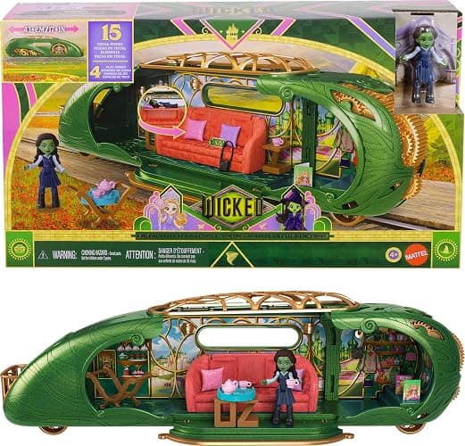 Mattel Universal Pictures’ Wicked Emerald City Train Playset with Elphaba Small Doll, 3 Play Spaces & 14 Accessories, Inspired by The Movie - Image 1