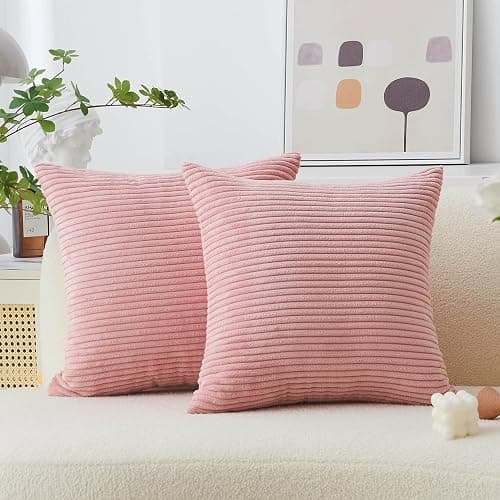 Home Brilliant Pink Cushion Covers 45 x 45 Set of 2 Decorative Corduroy Throw Pillow Covers Valentine's Day GIft Decor, 2 Pcs, Baby Pink, (45x45 cm, 18 inch) - Image 1