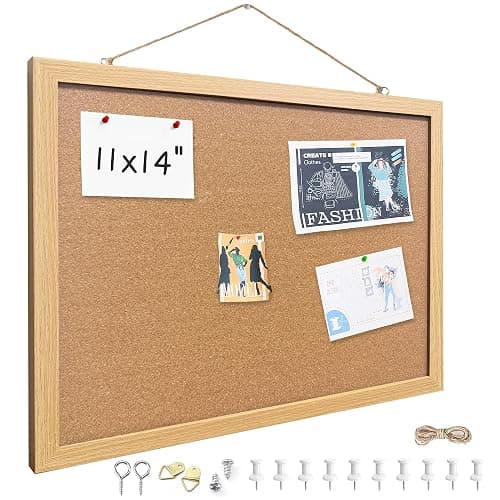 Yunihome Cork Bulletin Board, 11x14 Inches Hanging Cork Board Wooden Framed with Pins for Wall, Dorm Room, Office, Home Decor – Natural Cork & Black Frame - Image 1
