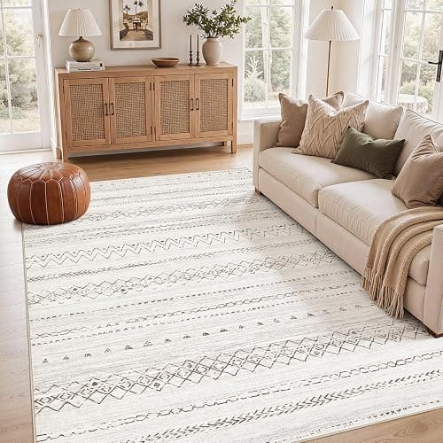 cotiled Boho 5x7 Area Rugs for Living Room: Soft Moroccan Washable Rug | Solve Modern Neutral Trendy Home Decor - Stain Resistan Indoor Carpet for Bedroom Dining Room Brown - Image 1