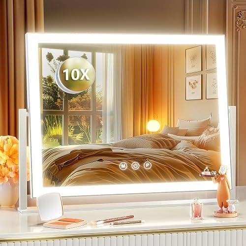 Gvnkvn Lighted Makeup Mirror, 17.3"x13" Hollywood Vanity Mirror with Led Lights, Three Color Lighting Modes, and 5X Magnification Mirror, Smart Touch Control, 360°Rotation (White, Gift Box) - Image 1