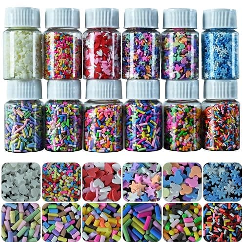 LIKETURE Fake Sprinkles 12 Jars 180g Polymer Clay Sprinkles Fake Candy Sprinkles Faux Sprinkle for Resin Slime Craft Plastic Sprinkle Nail Art Phone Case DIY Shaker Card Filler (12 Mixed Colors-180G) - Image 1