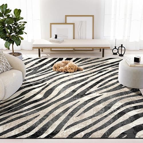 Abani Terra Area Rug for Living Room, Bedroom - Zebra Pattern - Black Cream - 5' x 8' - Durable & Easy to Clean - Image 1