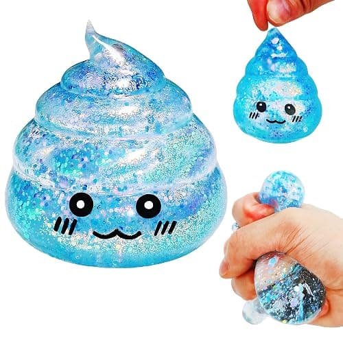 Novelty Glitter Poop Stress Balls Sensory Fidget Toys, Blue Squsihy Squeeze Sugar Ball - Stress Relief Squishy Ball for Adults & Kids, Joke Prank Squish Poop Toy for Party Favors (Blue) - Image 1