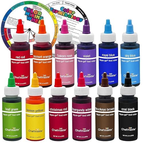 12 Food Color U.S. Cake Supply 2.3-Ounce Liqua-Gel Cake Food Coloring Variety Pack with Color Mixing Wheel - Made in the U.S.A. - Image 1