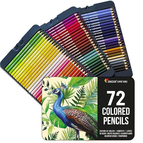 Zenacolor 72 Colouring Pencils with Metal Box 72 Unique Coloured Pencils and Pre Sharpened Crayons for Colouring Book - Easy Access with 3 Trays - Image 1