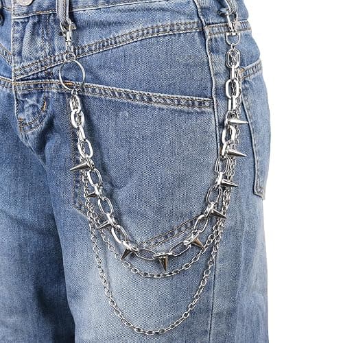 Pants Chain for Men, Lobster Clasp Pocket Wallet Chain Fashionable Metal Punk Belt Chain Cool Biker Hip Pop Goth Rock Trouser Jeans Chains Goth Accessories Punk Accessories for Women (Silver) - Image 1