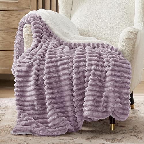 Bedsure Sherpa Throw Blanket for Couch - Super Soft, Cozy Fleece Thick Warm Blanket for Winter, GentleSoft Plush & Fluffy Throw Gift for Women, Room Decor, Purple, 50x60 Inches - Image 1