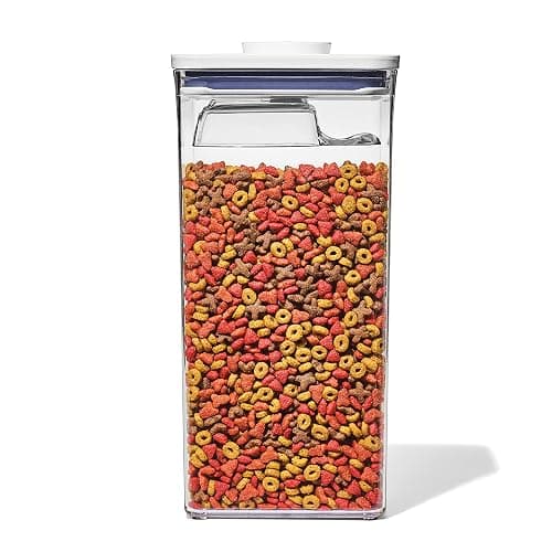 OXO Good Grips Pet POP Container – 6.0 Qt/5.7 L with Half Scoop, Ideal for up to 6.5lbs of Dog Food or 4.5lbs of Cat Food, Airtight Dog and Cat Food Storage Container, BPA Free, Clear - Image 1