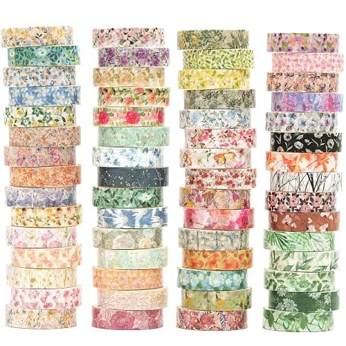 YUBX Flowers Washi Tape Set 60 Rolls Floral Patterns Decorative Skinny Blooms Masking Tapes for Arts, DIY Crafts, Journals, Planners, Scrapbook, Wrapping (Spring) - Image 1
