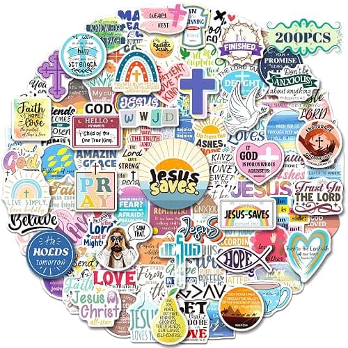 WAKEMOODEI 200PCS Inspirational Christian Stickers, Jesus Bible Verse Stickers for Water Bottle Laptop Journaling, Waterproof Religious Faith Sunday School Gifts for Kids Adults - Image 1