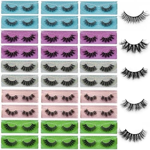 Wholesale Lashes, 3D Faux Mink Eyelash Bulk, 18mm Handmade Reusable Eye Lash, 5 Styles Dramatic Fluffy False Lash with Glitter Portable Packing (Fluffy 5 styles-30 pairs) - Image 1