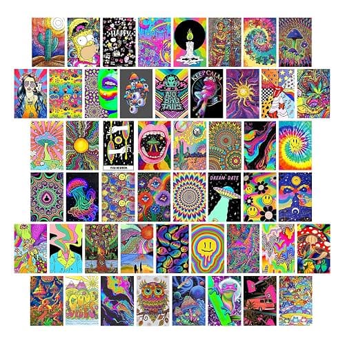 Woonkit Indie Hippie Trippy Posters, Indie Room Decor, Teen Bedroom Dorm Aesthetic Poster, Photo Wall Collage Kit Pictures, Psychedelic Posters, 50PCS 4X6 INCH - Image 1