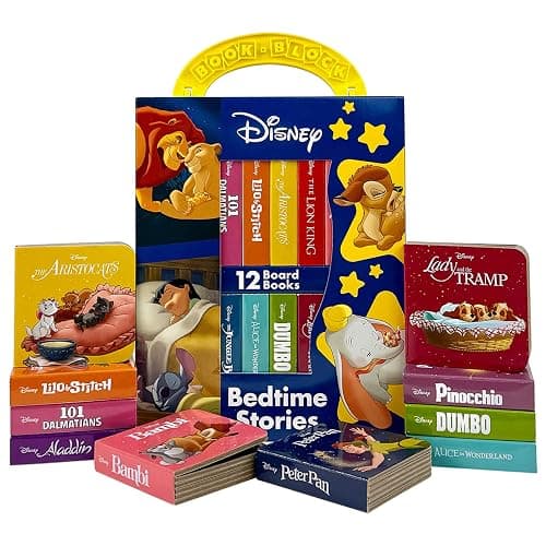 Disney Lion King, Lilo & Stitch, and More! – Bedtime Stories My First Library Board Book Block 12-Book Set - First Words, Alphabet, Numbers, and More! - PI Kids - Image 1