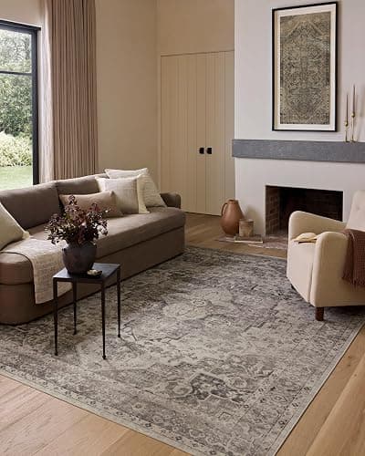 Loloi Amber Lewis Josie Collection JOS-03 Silver/Natural 9'-0" x 12'-0", .13" Pile Height, Low Profile, Machine Washable, Area Rug - Silver / Natural - 9'-0" x 12'-0" - Image 1
