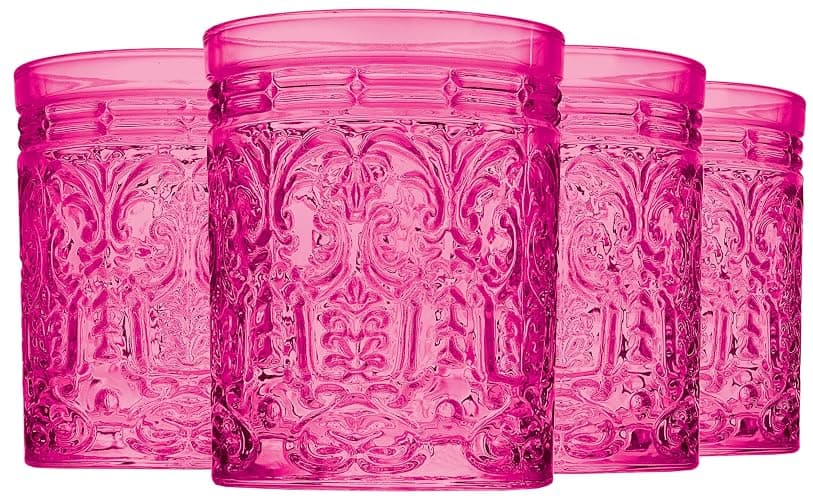 Godinger Old Fashioned Whiskey Glasses, Drinking Glasses, Vintage Decor, Glass Cups, Water Glasses, Cocktail Glasses - Jax Collection, 12oz, Hot Pink, Set of 4 - 12oz - Hot Pink - Image 1