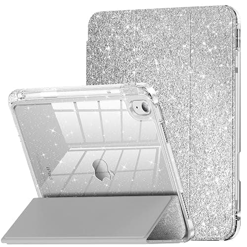 INFILAND Compatible with iPad A16 11th Generation 11 Inch 2025 Case, iPad Case 10th Generation 10.9 Inch, Glitter Cover with Sparkly Clear Back, Pencil Holder, for Kids Girls, Silver - Image 1