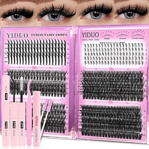 YIDUO Lashes Clusters Kit Bottom Lashes Clusters with Spikes Wispy Manga Volume Thick Individual Lash D Curly Cluster Eyelash 600pcs Cluster Eyelash Extensions with Lash Bond and Seal Tweezers Remover - Image 1