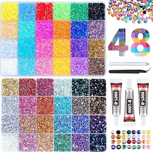Atifober 51000Pcs 48 Colors Bedazzler Kit with Rhinestones and Tools, 3mm Bling Bedazzle Gems for Crafting Flat Back Crystal Resin Jelly Rhinestones with 3pcs B7000 Glue for Book Clothes Shoes Decor - Image 1