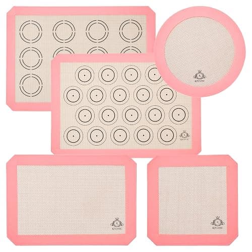 Kirosaku Silicone Baking Mats - Baking Mats for Cookie Baking Sheets - Reusable Silicone Pastry Pad for Oven - Nonstick, Dishwasher Safe - Baking Supplies - Set of 5, Pink - Image 1