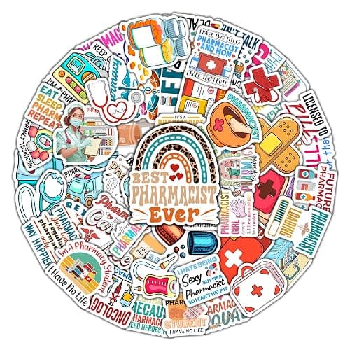 BIGZORO Pack 50 PCS Pharmacist Stickers Medicines Waterproof Decals Vinyl Medical Themed Graphics Pharmacy Patches Phone Case Laptop Water Bottles Accessories for Men Women Doctor Nurse - Pharmacist - Image 1