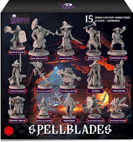 Wildspire Spellblades - Hero Player-Characters & NPC for DND Miniatures Unpainted Bulk 28mm-32mm Scale Dungeons & Dragons Minis D&D Figures Pathfinder DND Minis Accessories for Fantasy Tabletop Games - Image 1