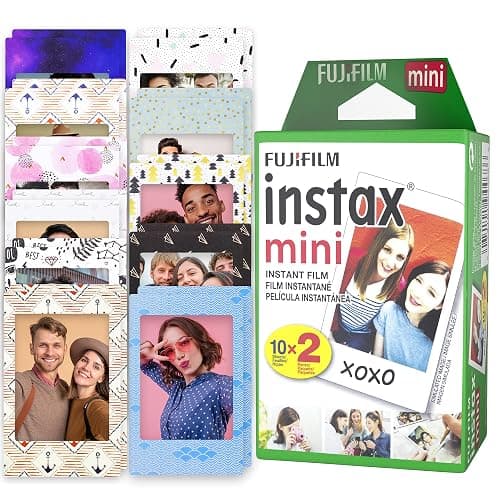 Fujifilm Instax Mini Film - Fuji Film Instant Film - Twin Pack (20 Sheets) - Bundled with Moshify 20 Colorful Sticker Frames - Image 1