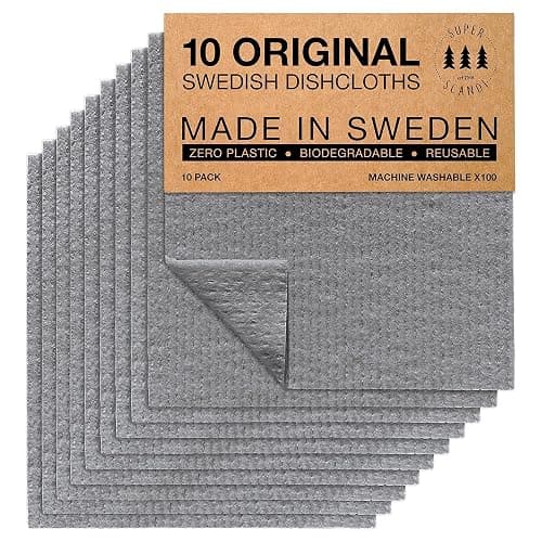 SUPERSCANDI 10 Pack Swedish Dishcloths for Kitchen - 100% Biodegradable & Compostable Reusable Paper Towels Washable, Food-Safe & Without Plastic - Dish Rags Suitable for Any Surface, Grey - Image 1